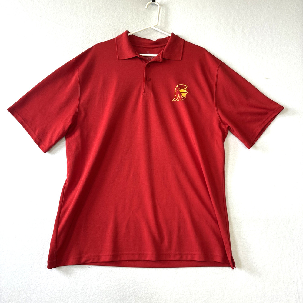 USC Trojans Authentic Apparel Short Sleeve Polo Golf Shirt Sz 2XL FIGHT ON! Red